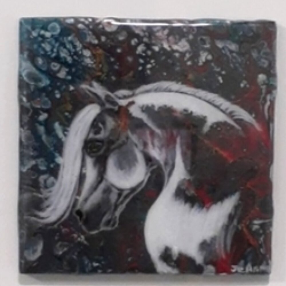 Hand Crafted Framed Ceramic Horse Tile Resin Fluid Wall Art Home Essential